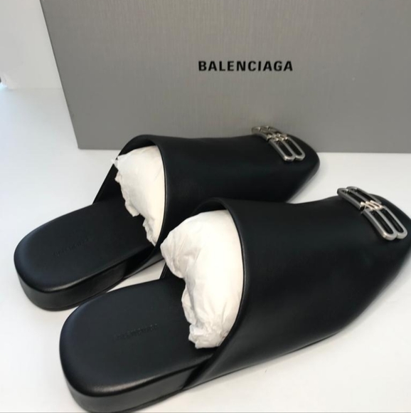 Ship same day 💯New Authentic  Black/ Silver BALENCIAGA Cosy BB Mule - Picture 11 of 15